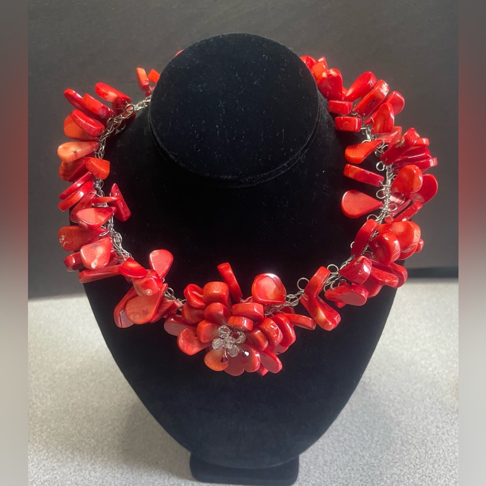Dyed Red Sea Bamboo Coral Teardrop Wire Necklace